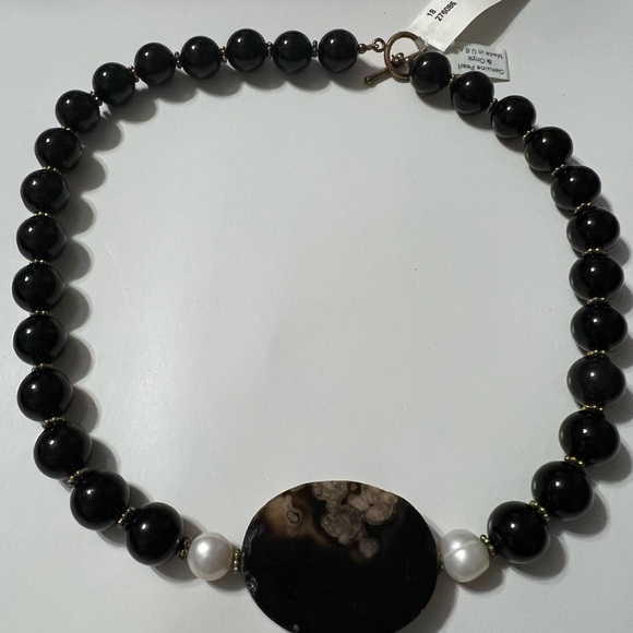 Onyx necklace with pearl , Midwest amber , 925 silver - Picture 1 of 3